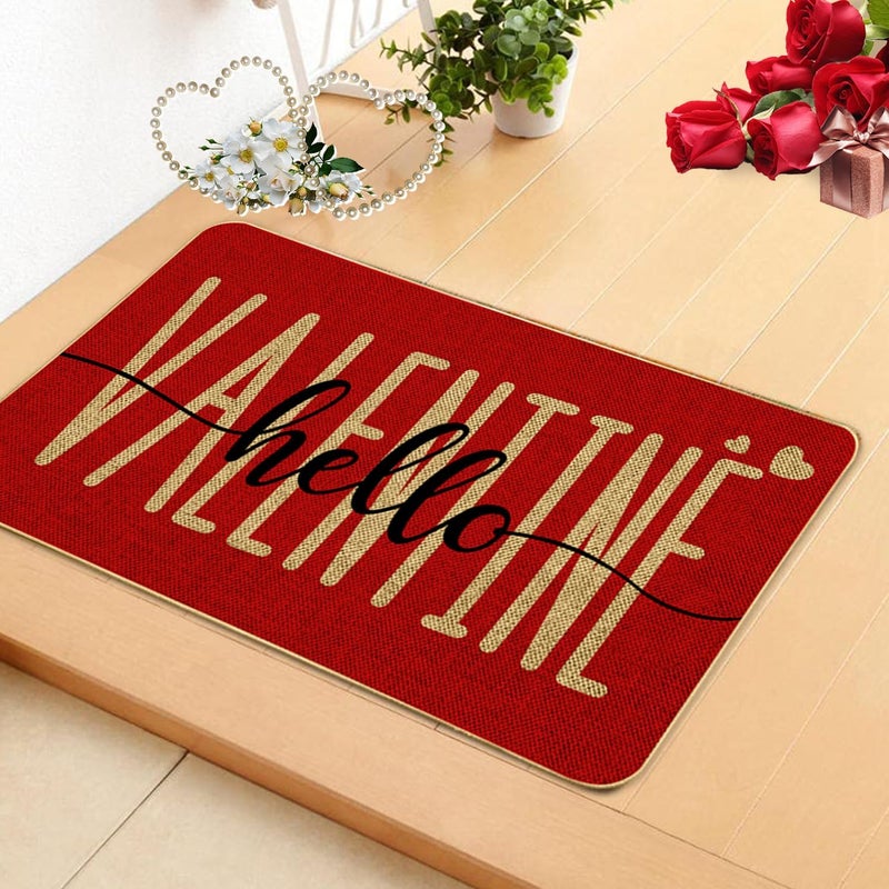 ARTDMT Red Hello Valentine's Day Welcome Decorative Doormat, Seasonal Wedding Anniversary Couple Non-Slip and Washable Seasonal Holiday Low-Key Floor Mat Indoor Outdoor - Image 3